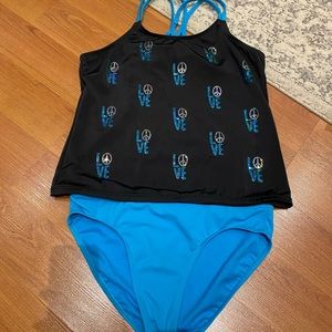 A blue and black swimsuit